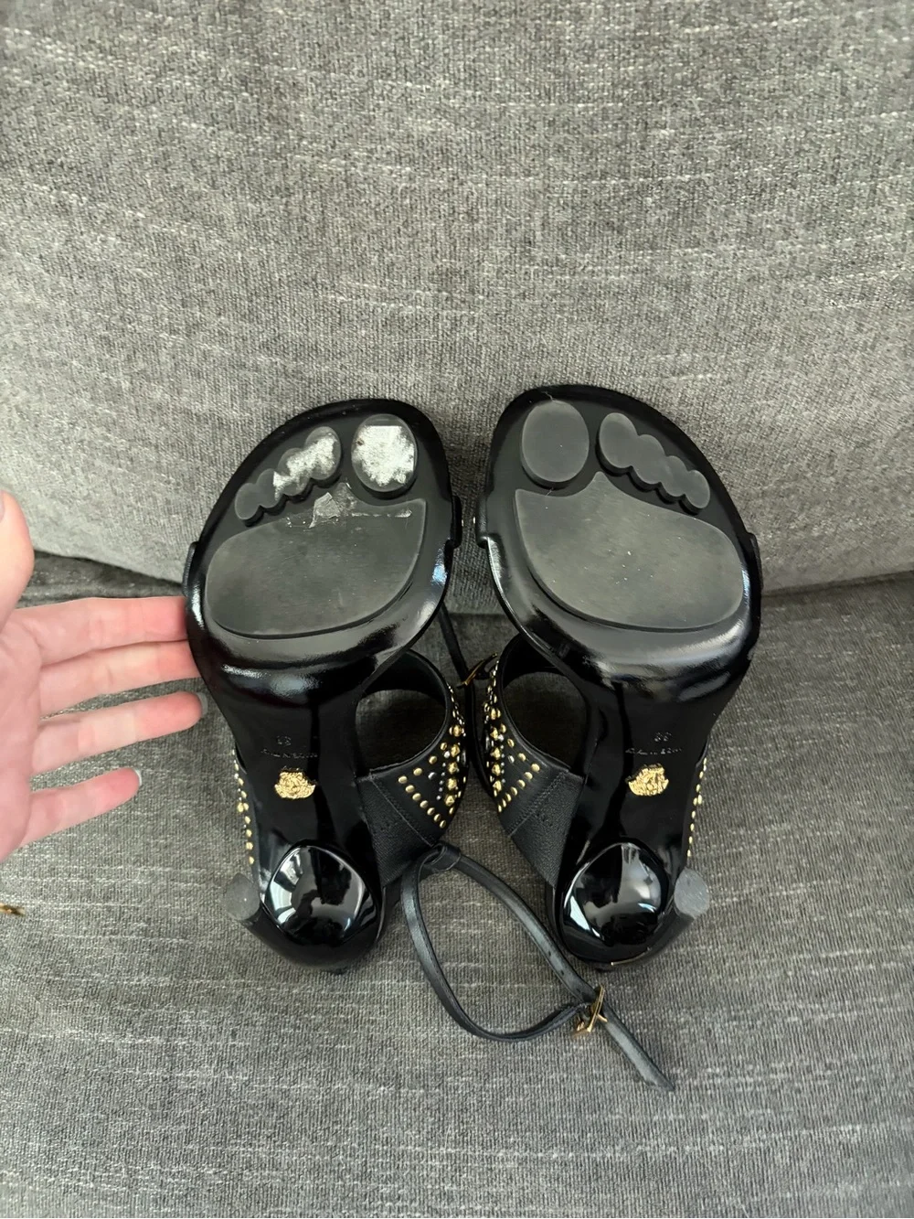 Versace Black Studded Platform Heels with Gold Accents 38